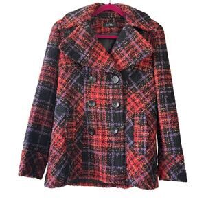 Nicole Miller New York Plaid Wool-Blend Coat Pea Coat Jacket Women’s Size Small